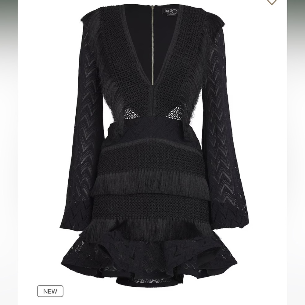 Patbo cut out fringe dress in Black size 8.